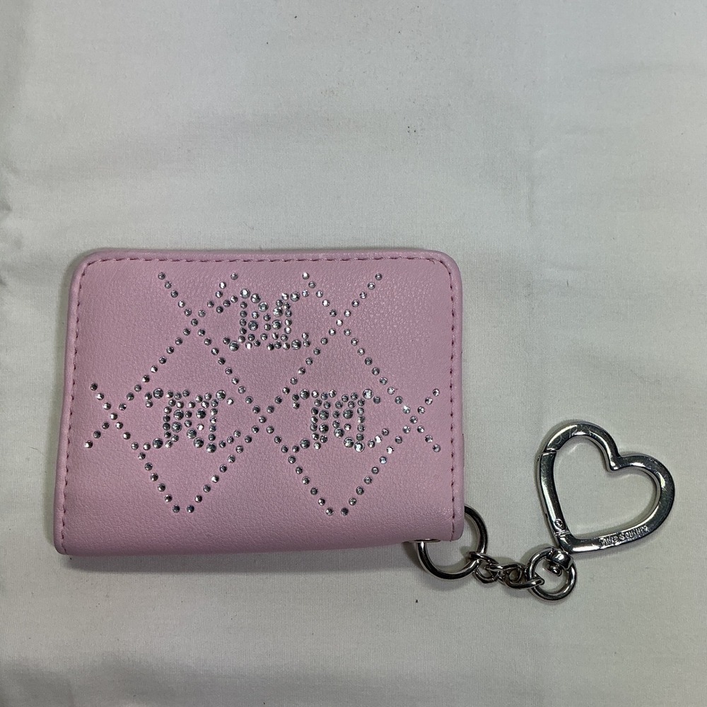 Juicy Couture Pink Rhinestone JC Monogram Card Holder Keychain Wallet